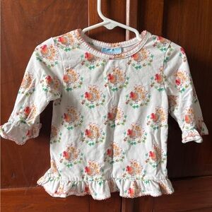 Classic Whimsy Thanksgiving Set - White Floral Ruffle Long-Sleeve Top for Girls